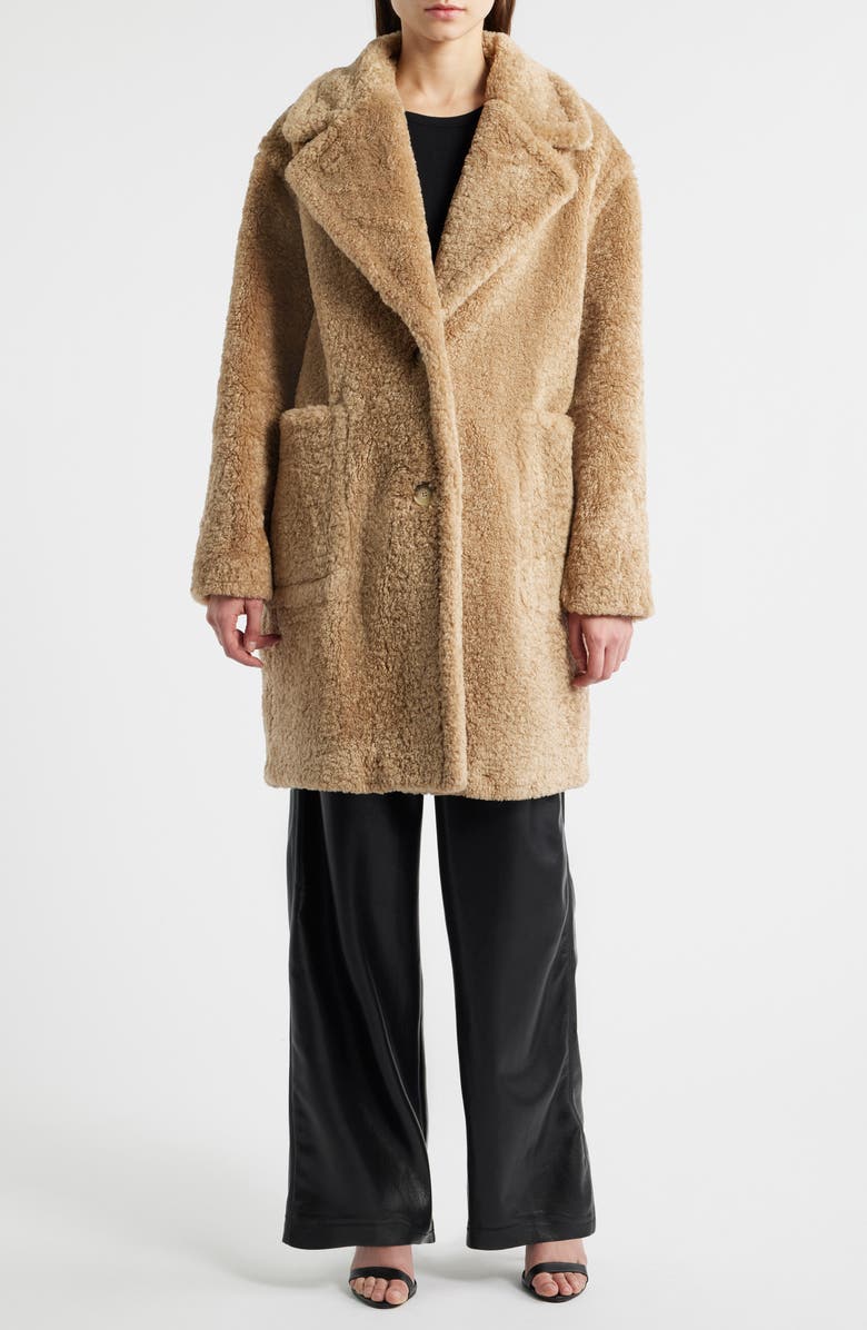 BOSS Orange Catedy Faux Shearling Coat, Main, color, Tan