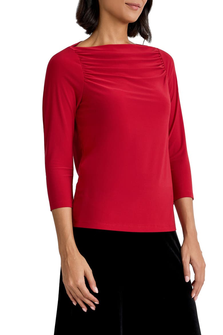 Cowl Neck Jersey Top, Alternate, color, FIRE RED