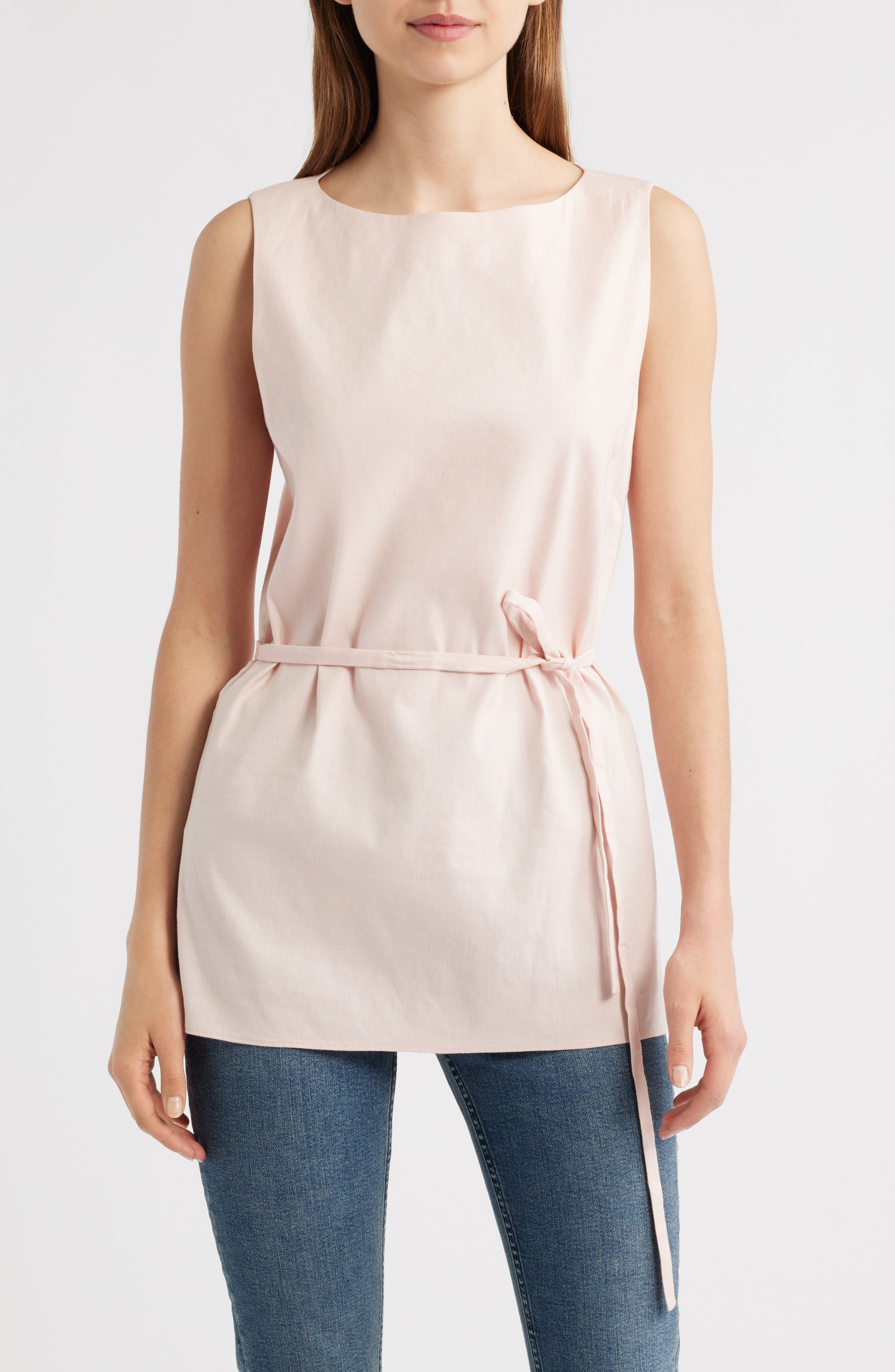 Holland Tie Waist Linen Blend Tunic Top