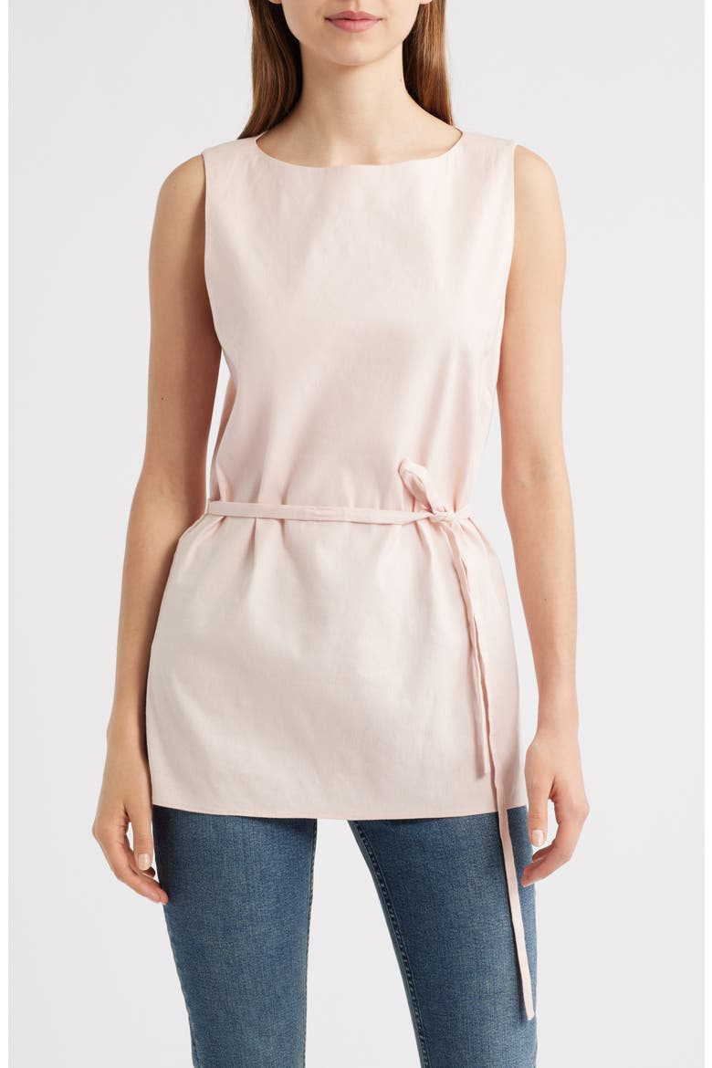 Holland Tie Waist Linen Blend Tunic Top, Main, color, ROSE