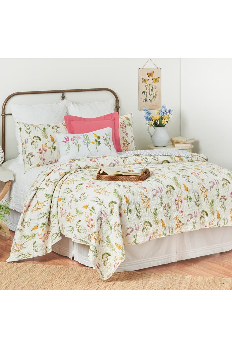 Genevieve Spring Floral Cotton Quilt Set  - Reversible and Machine Washable, Alternate, color, White