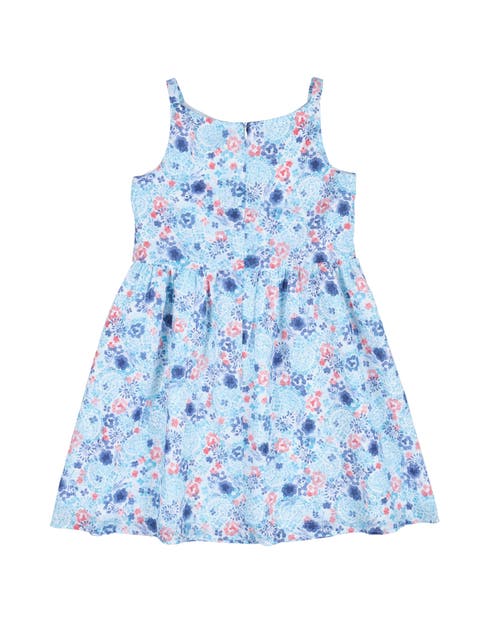 Shop Florence Eiseman Floral Dress With Front Tie In Blue/multicolor