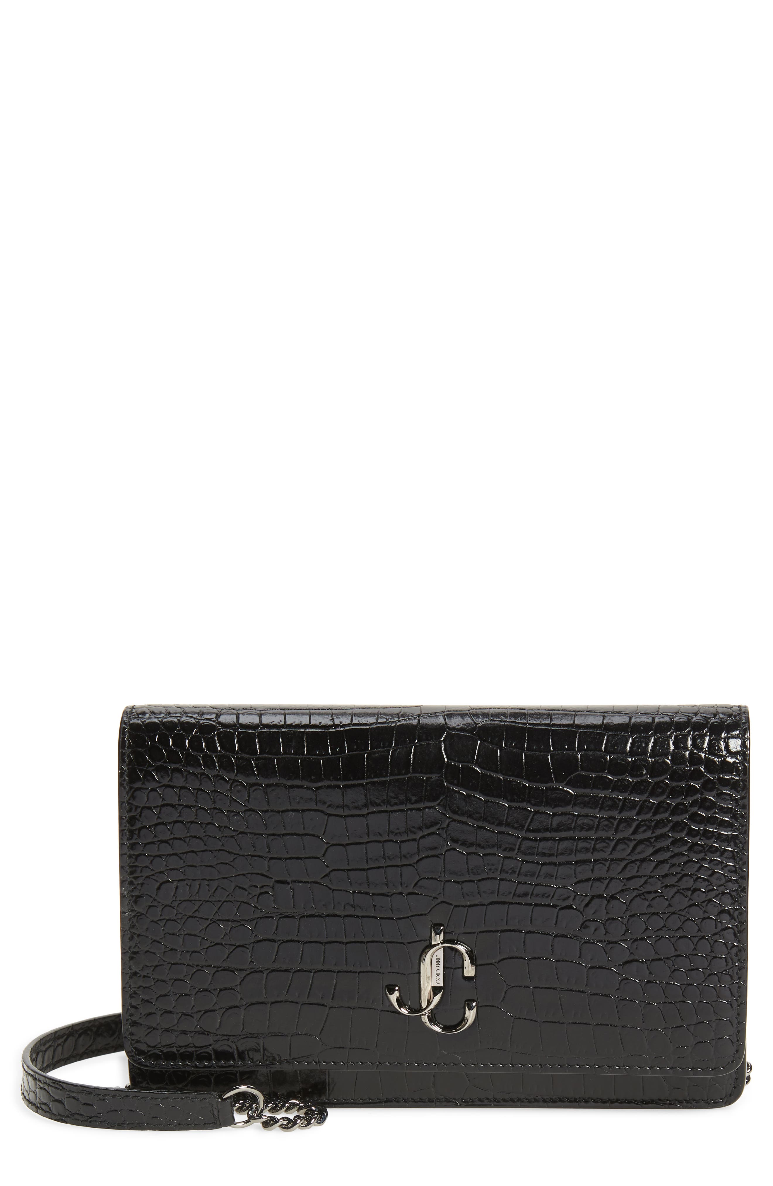 Jimmy Choo Palace Croc Embossed Leather Clutch, Main, color, 