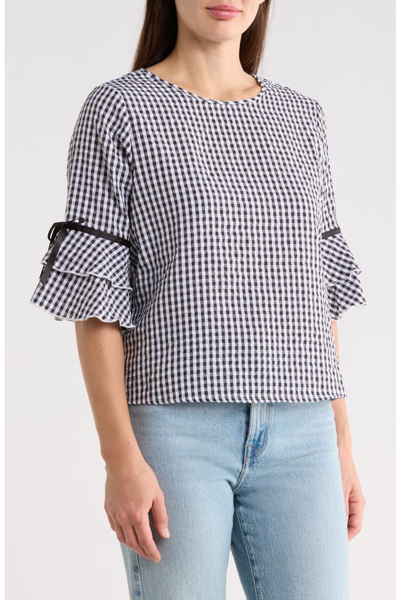 Seersucker Top, Main, color, BLACK/ WHITE
