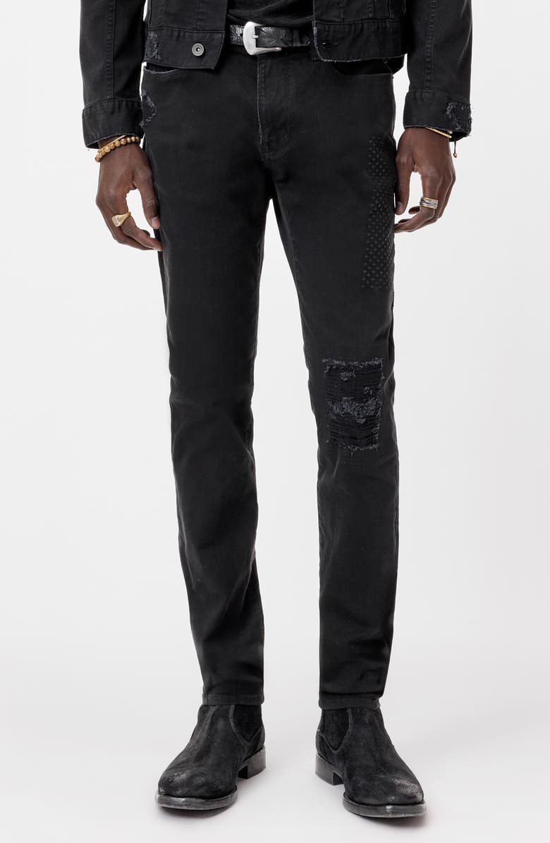 John Varvatos Luks Rip & Repair Skinny Jeans, Main, color, Black