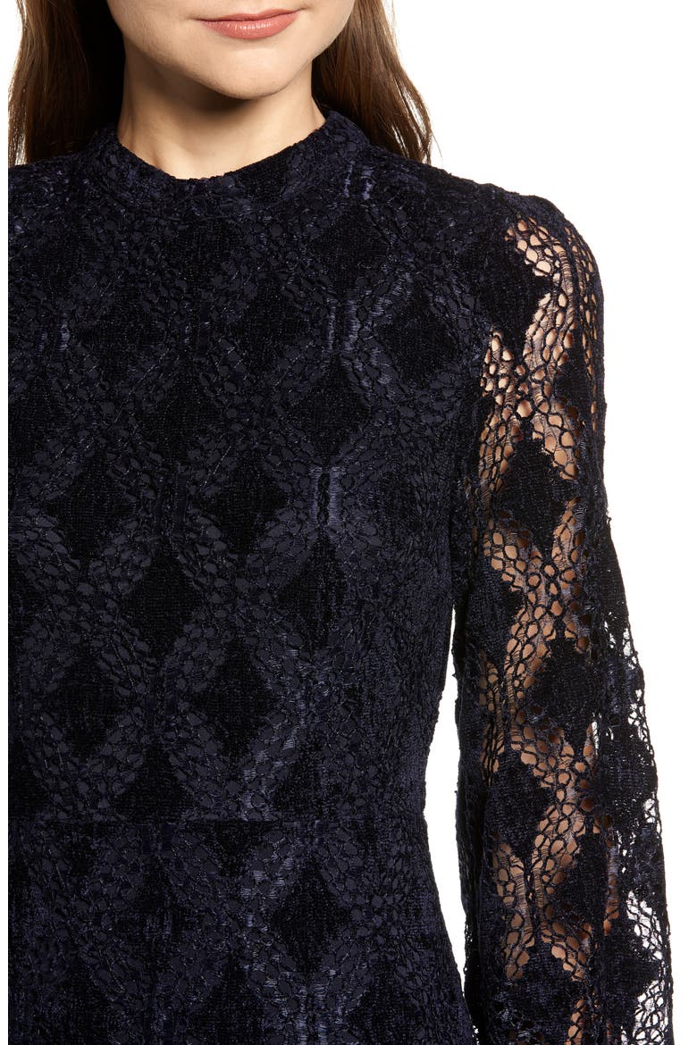 Puff Sleeve Chenille Lace Dress, Alternate, color, NAVY VELVET