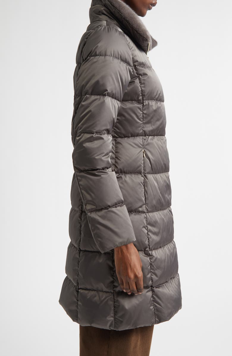 Herno Faux Fur Trim Satin Down Coat, Alternate, color, Antracite