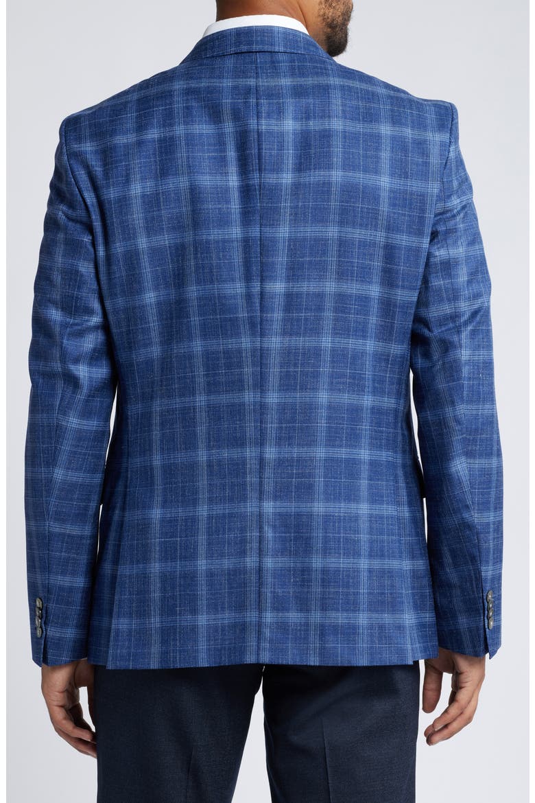 Hutson Slim Fit Plaid Wool & Silk Blend Sport Coat, Alternate, color, NAVY