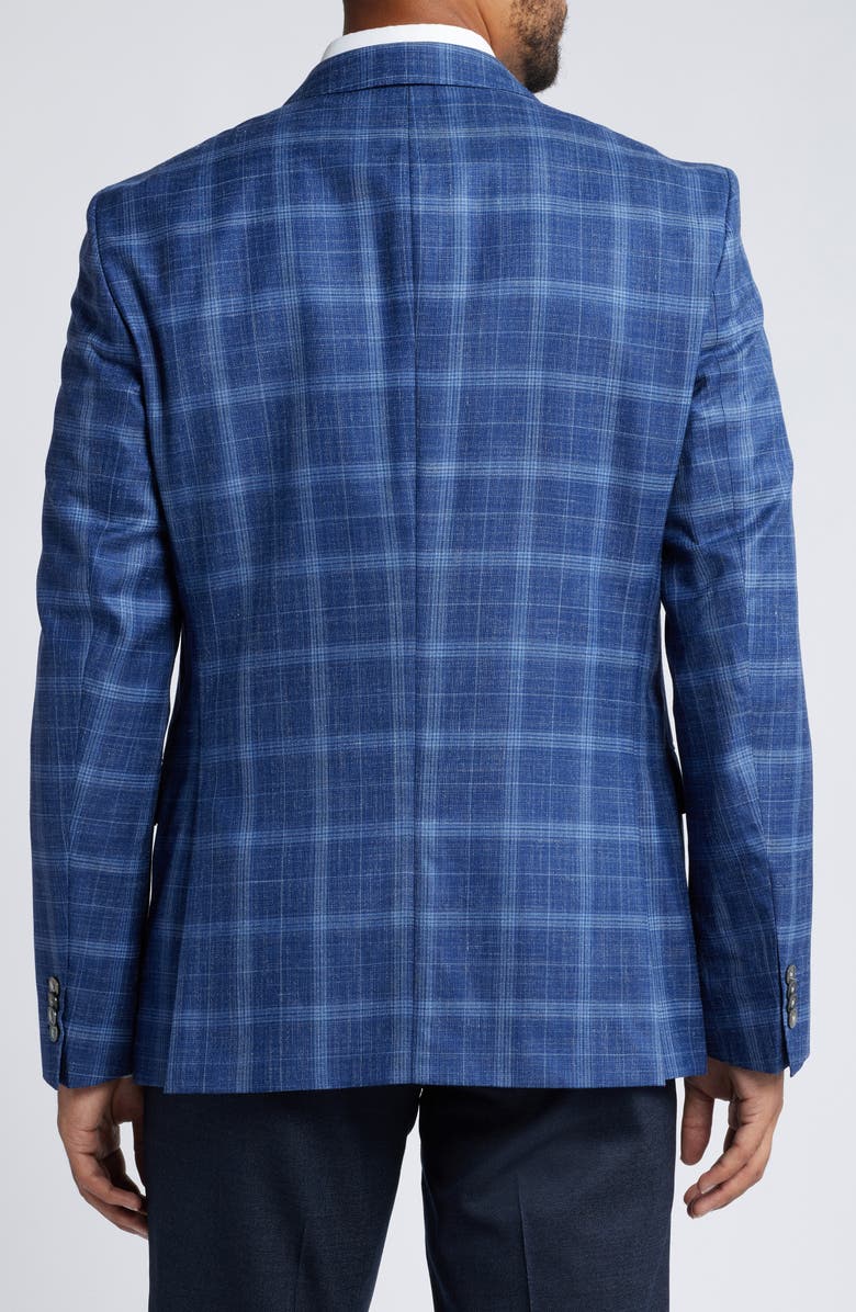 BOSS Hutson Slim Fit Plaid Wool & Silk Blend Sport Coat, Alternate, color, Navy