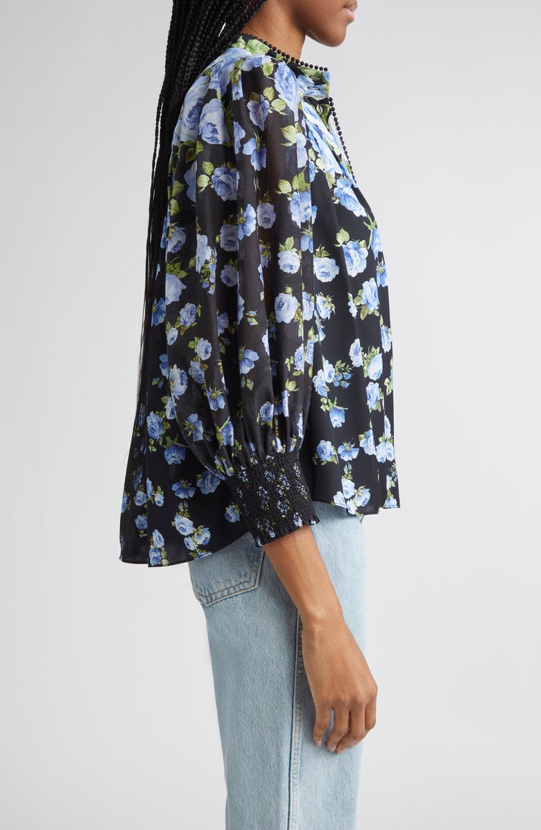 Alice + Olivia Cora Floral Voluminous Sleeve Shirt, Alternate, color, 