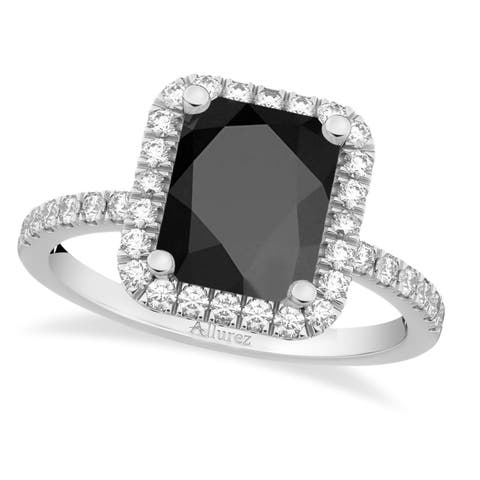 Black Onyx & Diamond Engagement Ring 14k White Gold