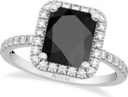 ALLUREZ Black Onyx & Diamond Engagement Ring 14k White Gold