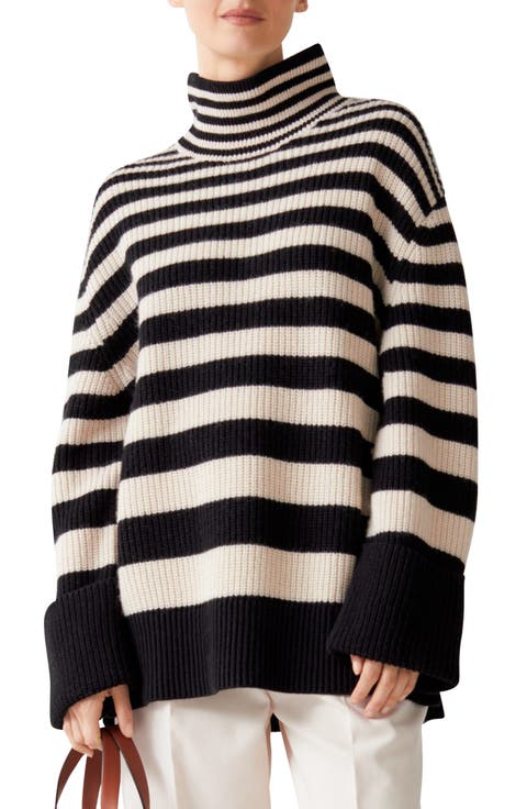 Stripe Turtleneck Wool & Cotton Sweater