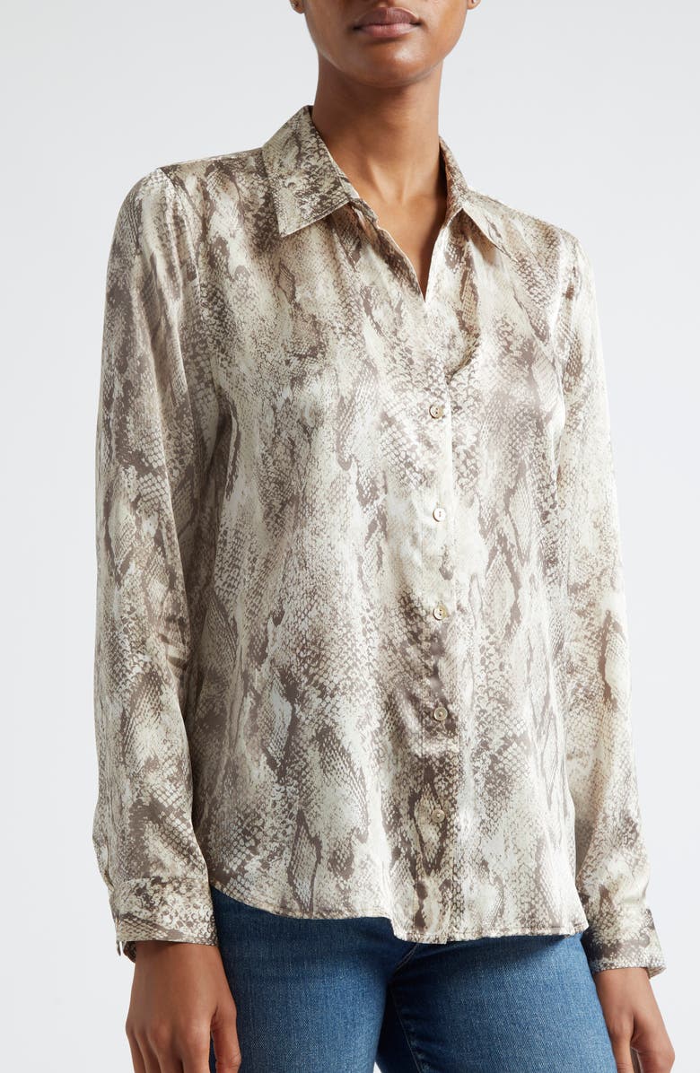 L'AGENCE Tyler Snakeskin Print Long Sleeve Silk Button-Up Shirt, Alternate, color, 