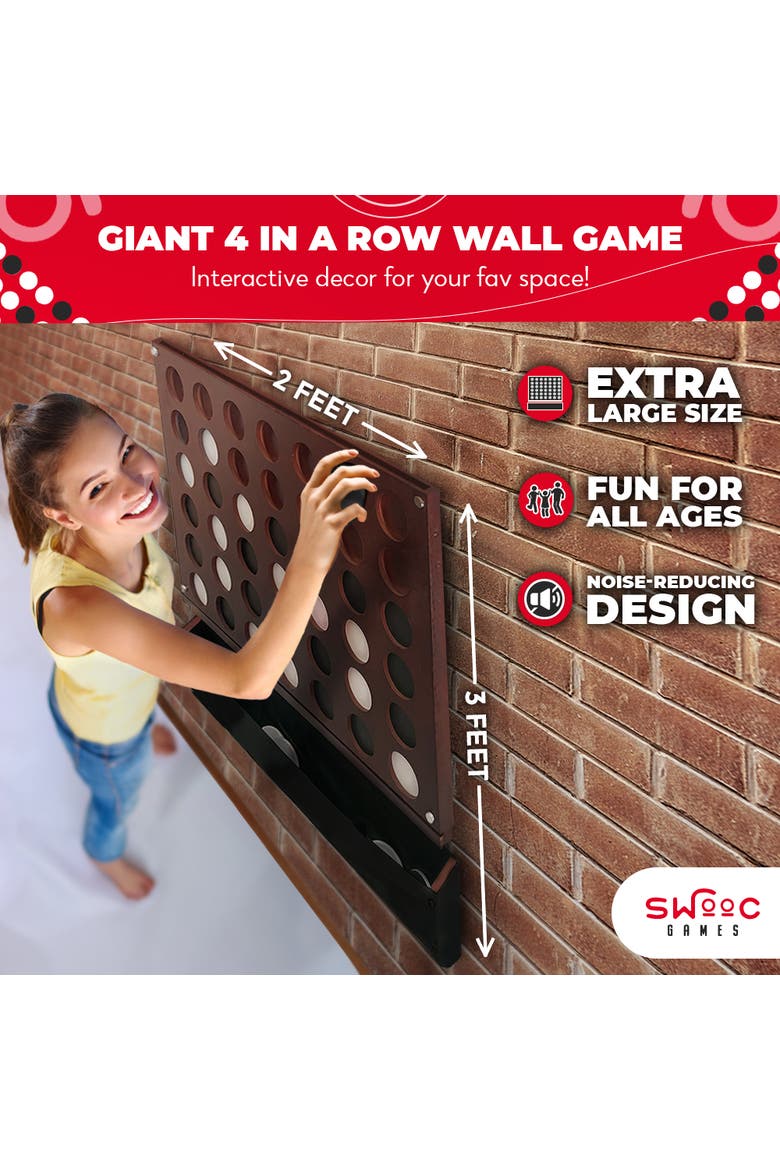 Wall Mounted Giant 4 In A Row Game, Alternate, color, Brown