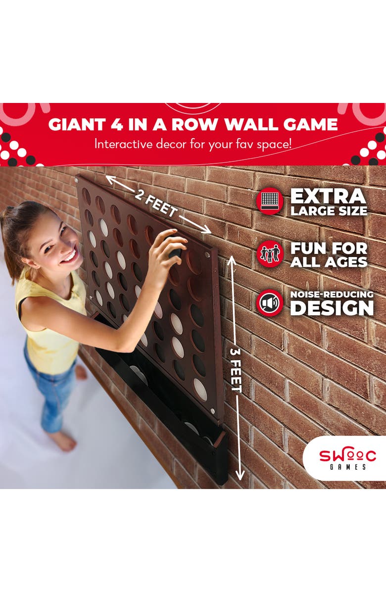 Swooc Games Wall Mounted Giant 4 In A Row Game, Alternate, color, Brown