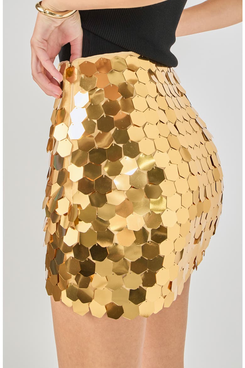 Hexagonal Paillette Miniskirt, Alternate, color, GOLD