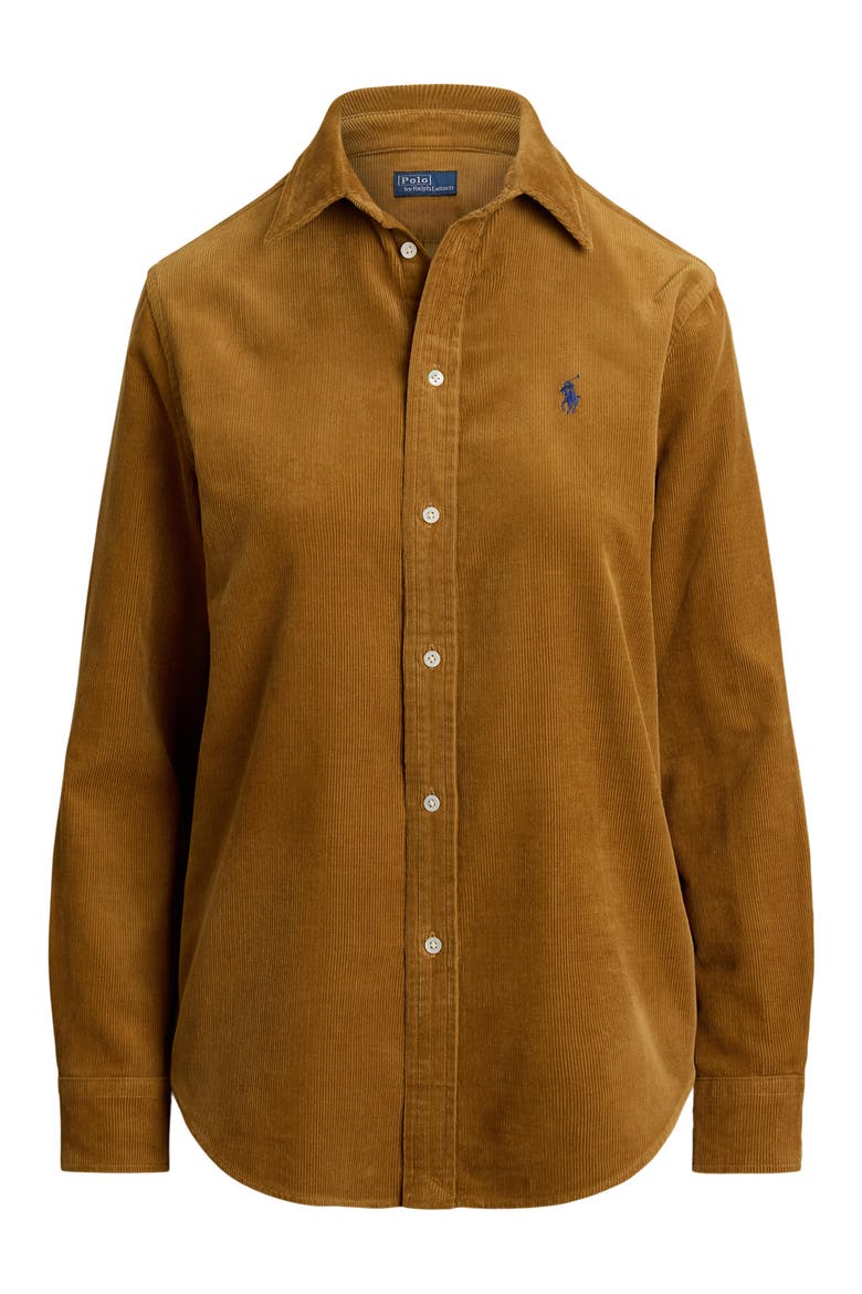 Fine Wale Cotton Corduroy Button-Up Shirt, Alternate, color, CLA TAN