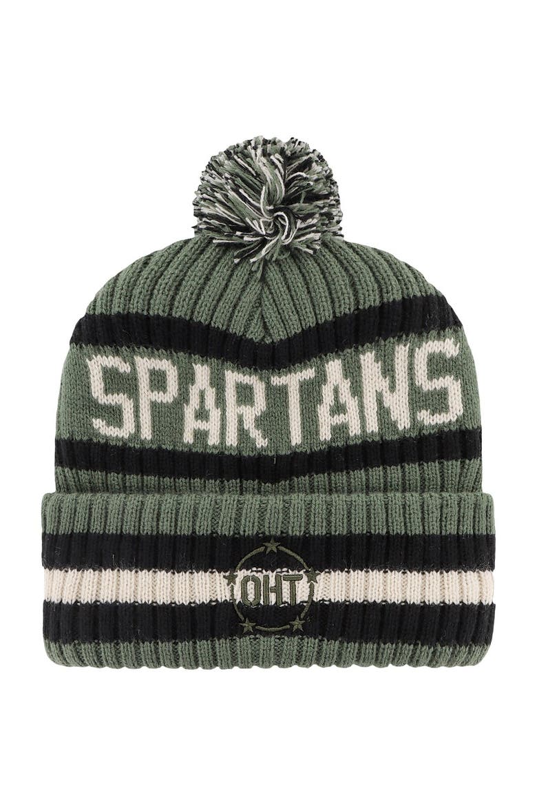 Men's '47 Green Michigan State Spartans OHT Military Appreciation Bering Cuffed Knit Hat with Pom, Alternate, color, Green