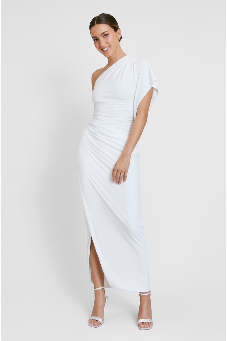 Asymmetric Drape Stretch Occasion Dress, Main, color, White