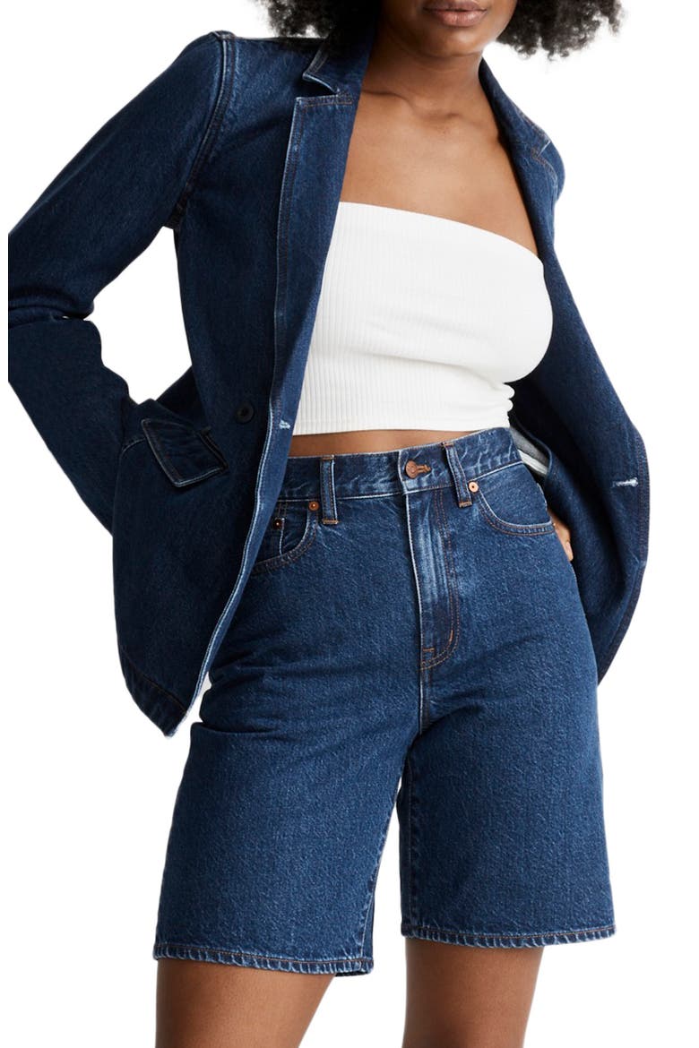 Double Breasted Cotton Denim Blazer, Main, color, DEARDORFF WASH