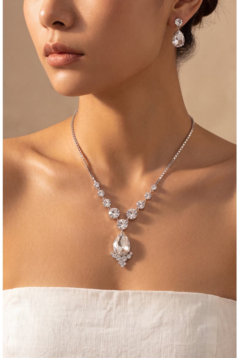 Elegant Teardrop Crystal Necklace Earrings Set, Alternate, color, Silver