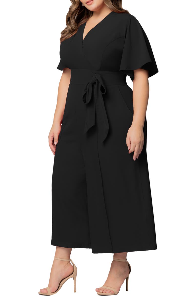 Kiyonna Evelyn Wide Leg Crop Jumpsuit, Alternate, color, Black Noir