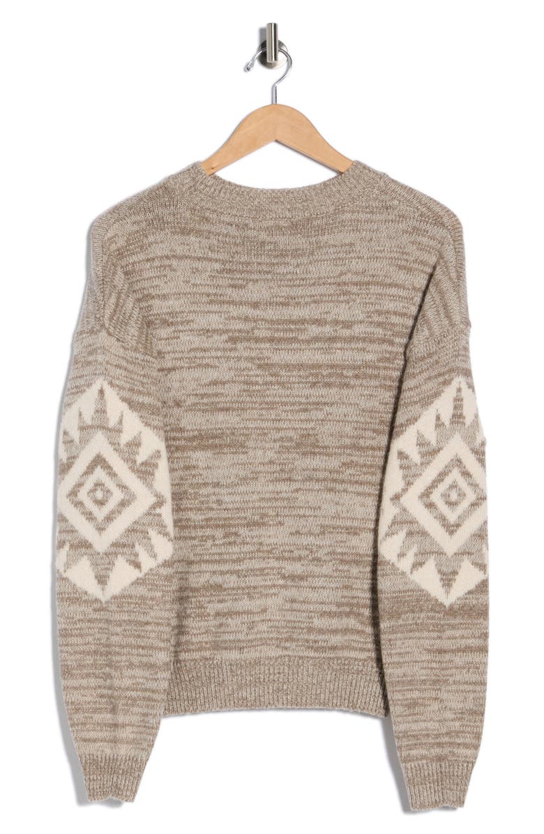 Bobeau Southwestern Crewneck Pullover Sweater, Alternate, color, Taupe/ Cream