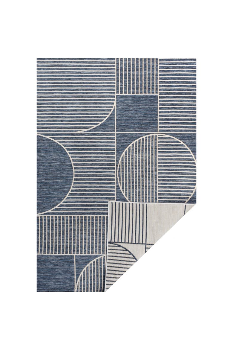 Arielle Mid-Century Modern Geometric Lines Reversible Machine-Washable Indoor/Outdoor Area Rug, Main, color, Navy/Cream