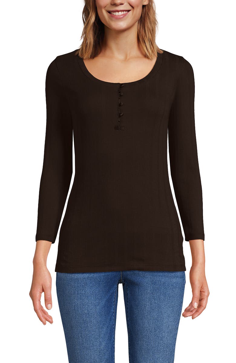 Lands' End 3/4 Sleeve Variegated Micro Rib Henley, Main, color, 