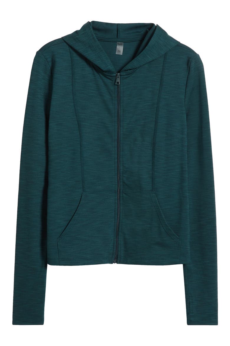 Heather Rib Zip-Up Hooded Jacket, Alternate, color, MIDNIGHT GREEN HEATHER RIB