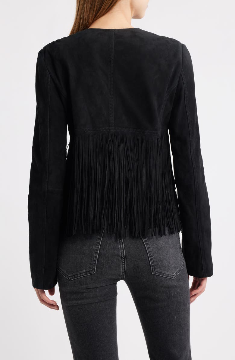 FRAME The Saddle Suede Fringe Jacket, Alternate, color, Black