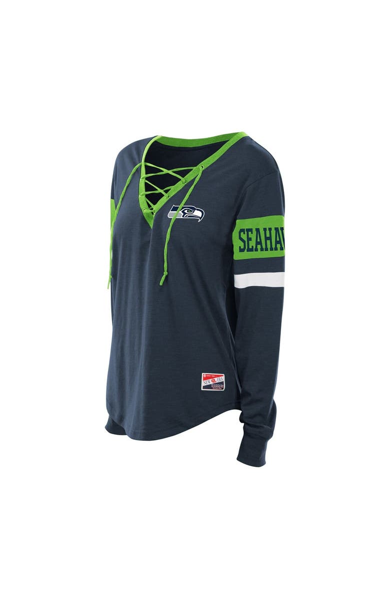 New Era Women's New Era College Navy Seattle Seahawks Plus Size Throwback Lace-Up Long Sleeve T-Shirt, Alternate, color, College Navy