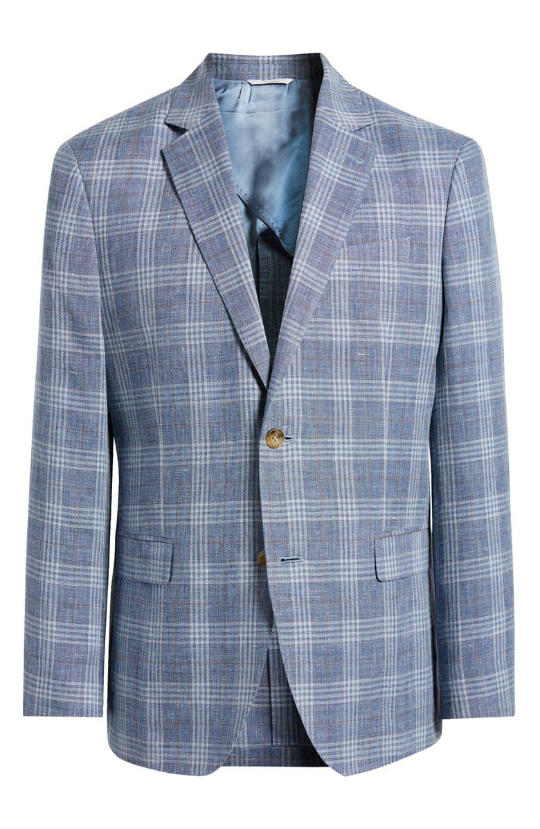 Nordstrom Henrik Trim Fit Plaid Slub Linen & Cotton Blend Sport Coat, Alternate, color, Blue Enzo Plaid