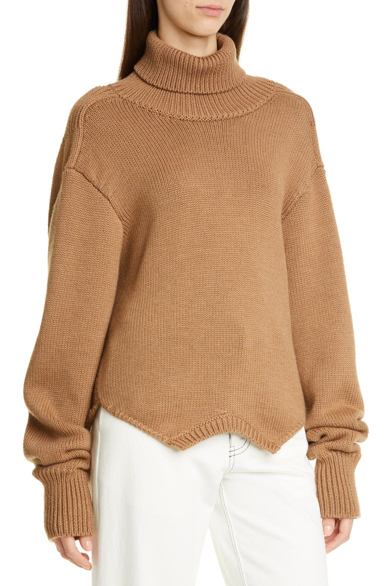 Cowl Back Merino Wool Turtleneck Sweater, Alternate, color, TAUPE