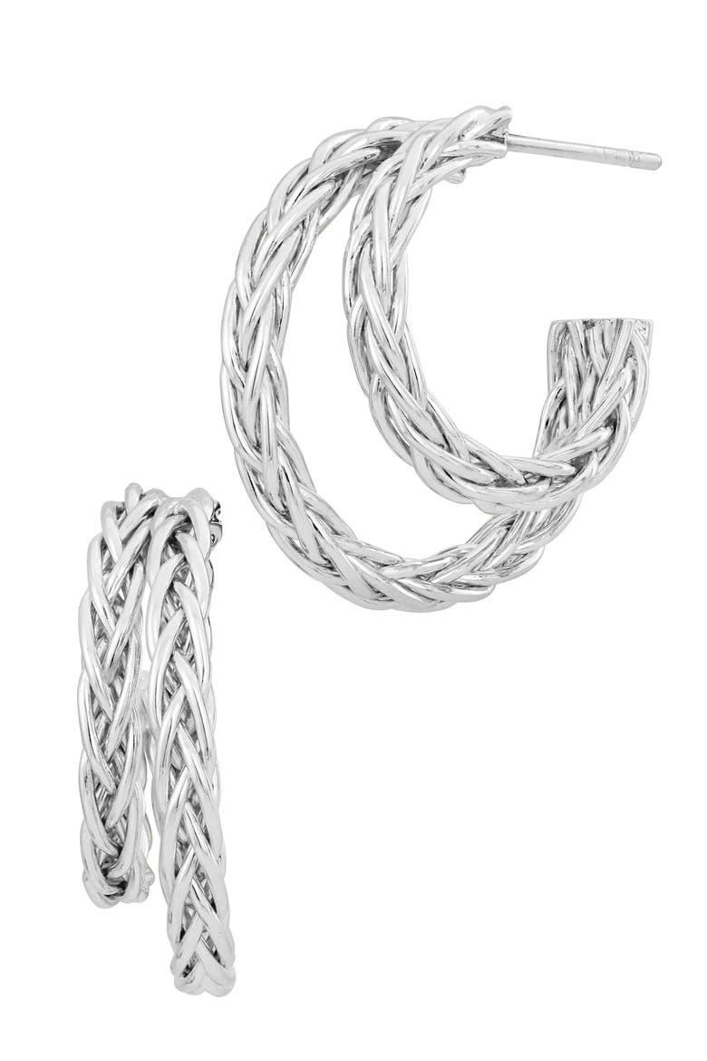 Double Rope 'C' Hoop Earrings, Main, color, WHITE