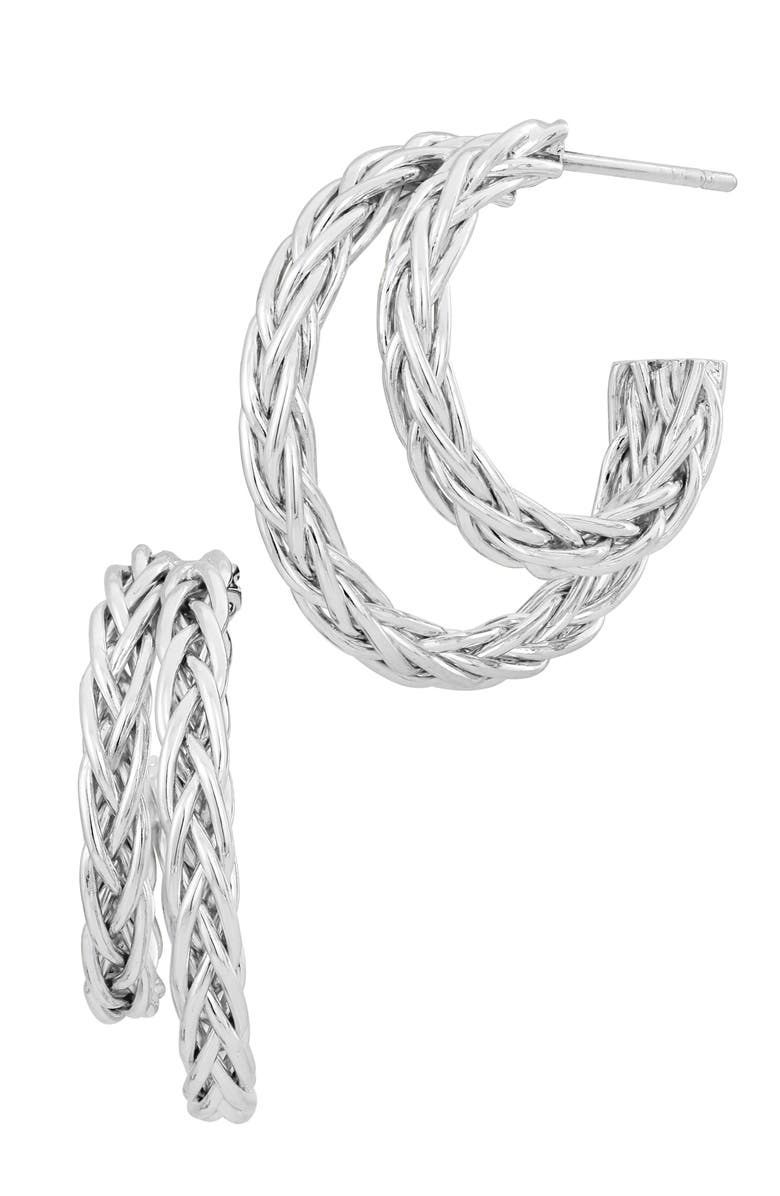 SAVVY CIE JEWELS Double Rope 'C' Hoop Earrings, Main, color, White