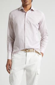 Eleventy Dandy Collar Stripe Cotton & Linen Button-Up Shirt