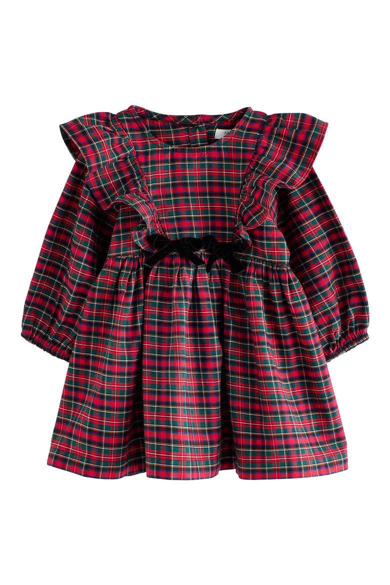 Kids' Tartan Bow Smock Dress, Main, color, RED