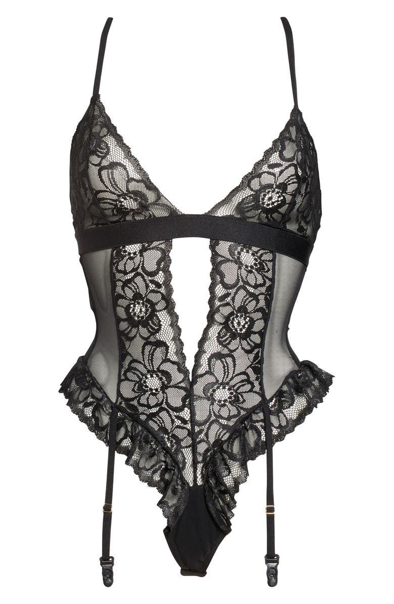 Mapale Heart Cutout Lace Teddy with Garter Straps, Alternate, color, 