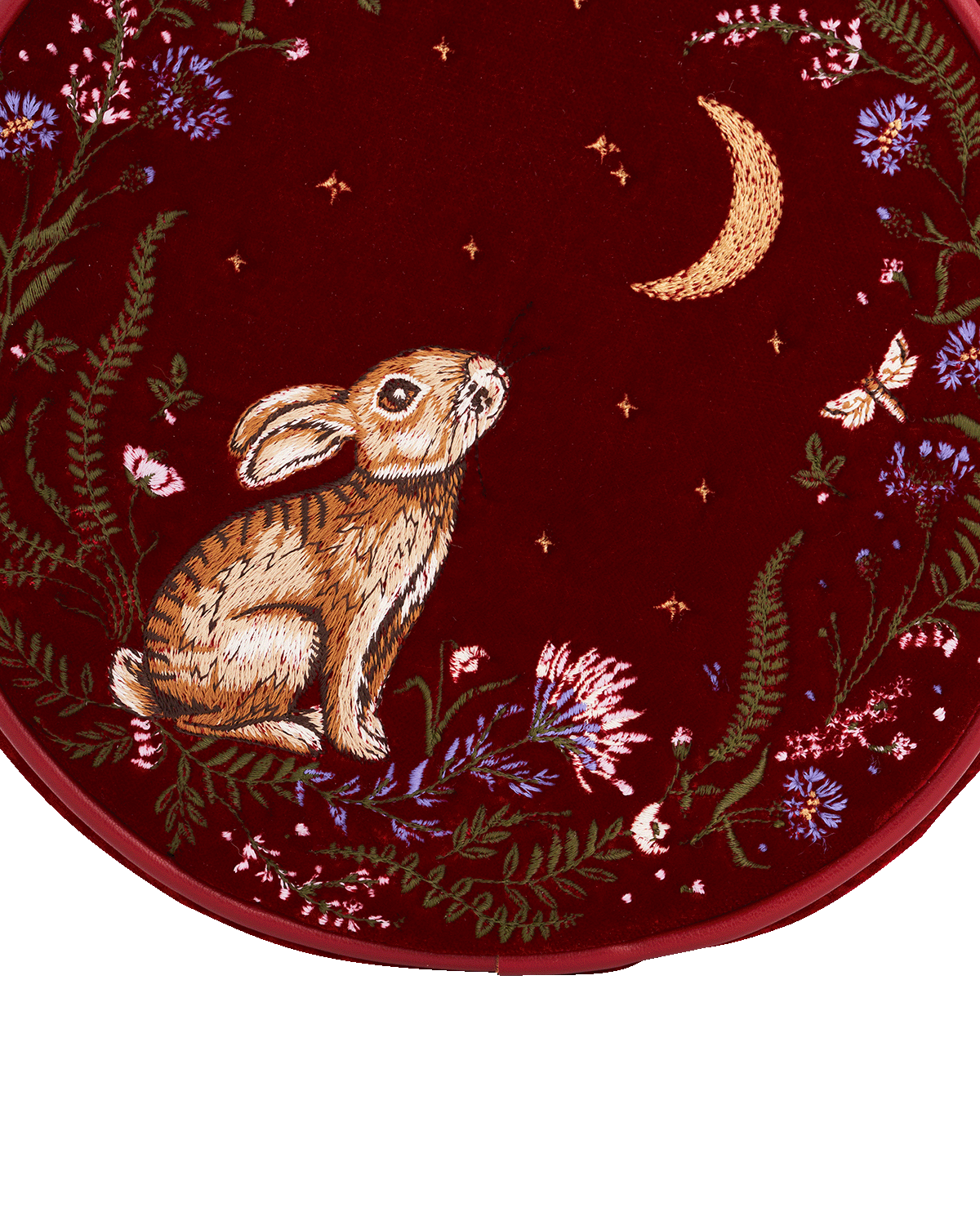 Fable England Star Gazing Rabbit Red Embroidered Circle Bag, Alternate, color, Ruby Red