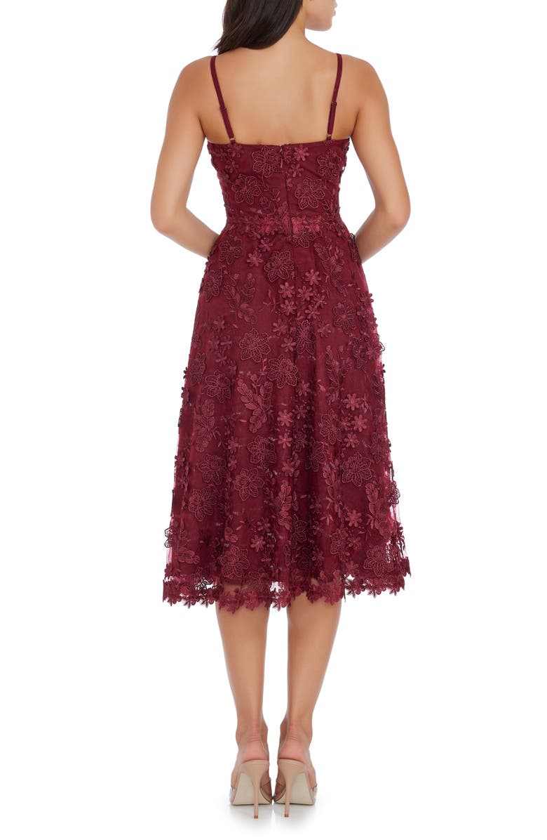 Dress the Population Tahani Floral Embroidered Fit & Flare Midi Dress, Alternate, color, Burgundy