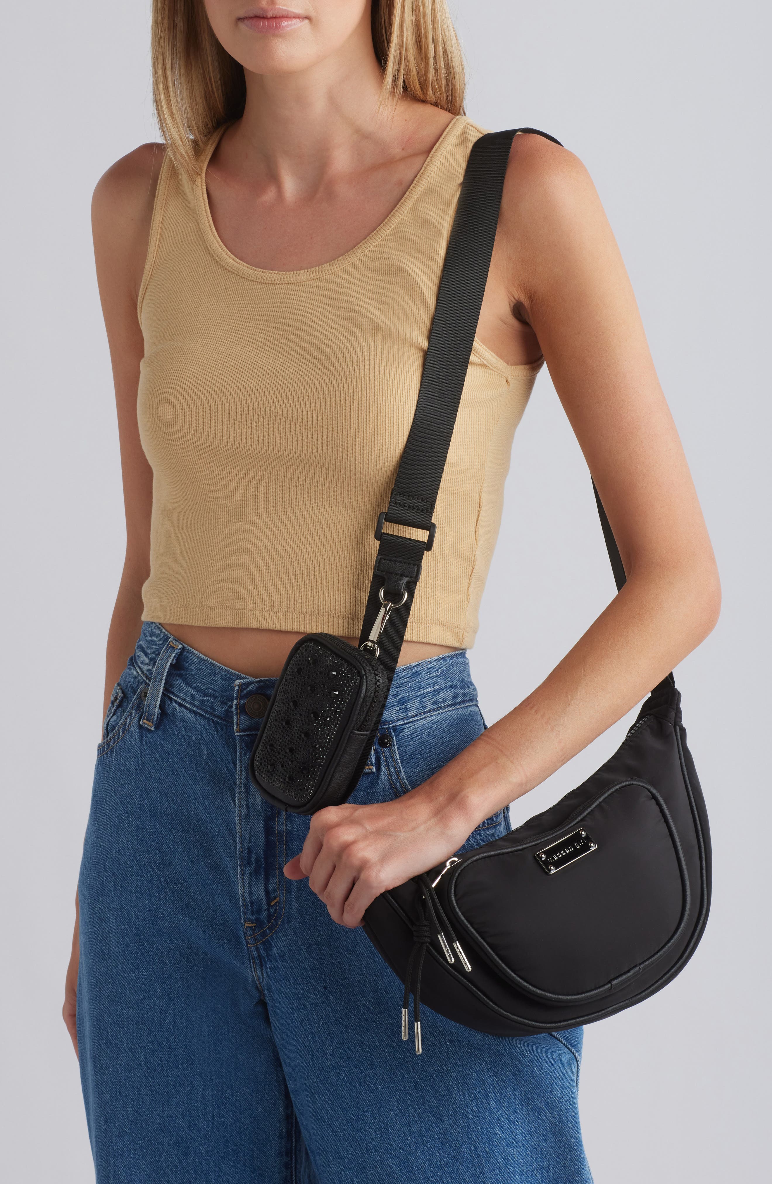 Madden Girl Nylon Crescent Bag, Alternate, color, 