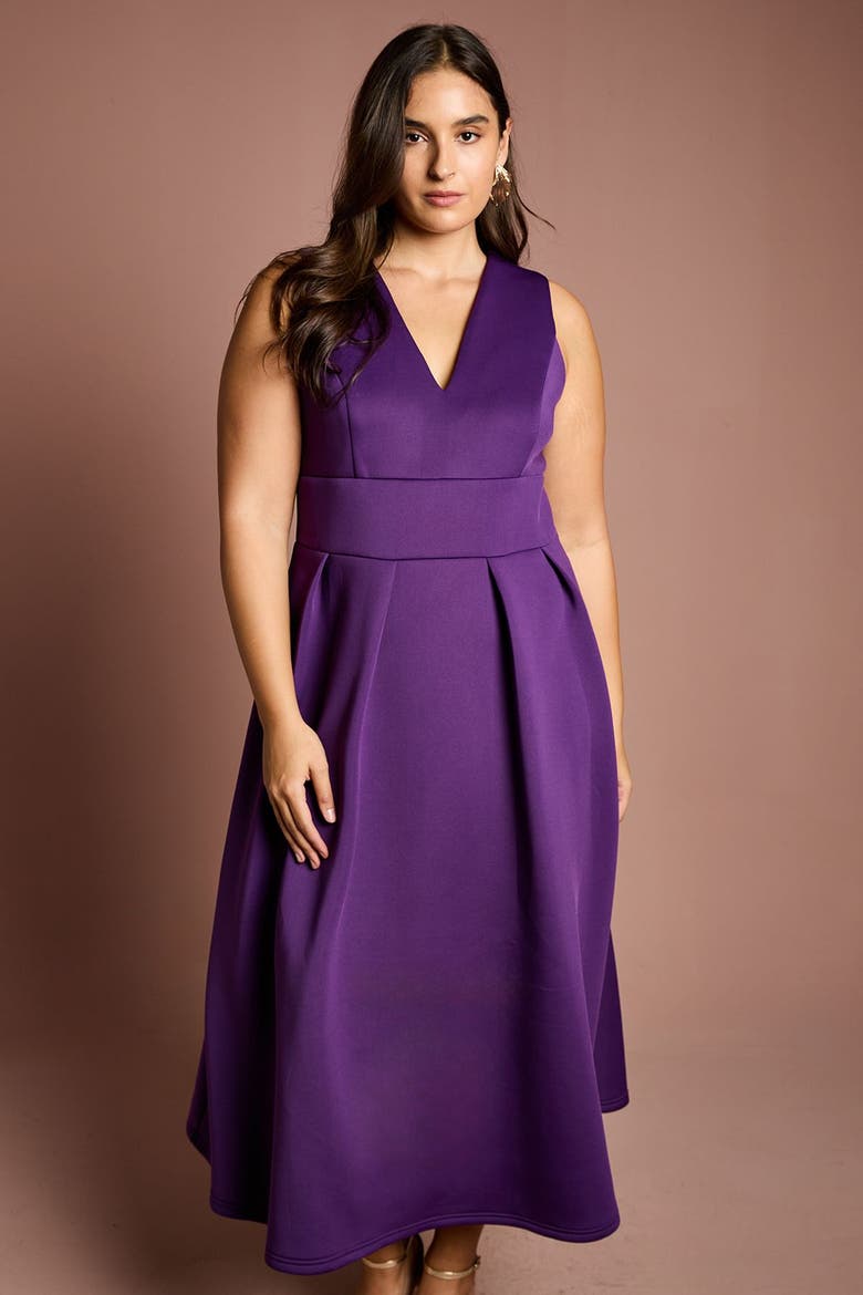 Plus V-Neck Plunge Midi Dress, Alternate, color, Purple