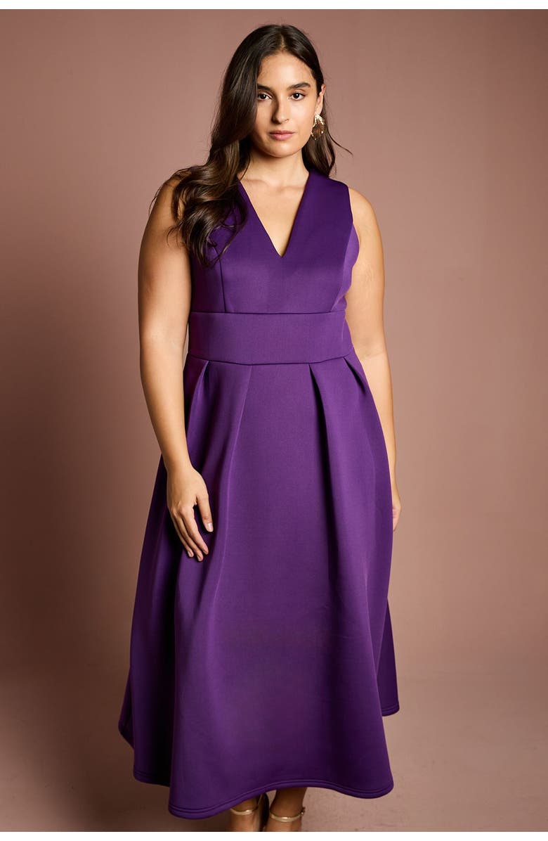 Coast Plus V-Neck Plunge Midi Dress, Alternate, color, Purple