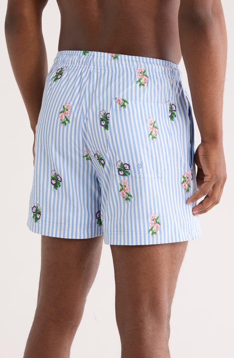 PacSun Embroidered Bouquet 4.5-Inch Swim Trunks, Alternate, color, Blue/ White
