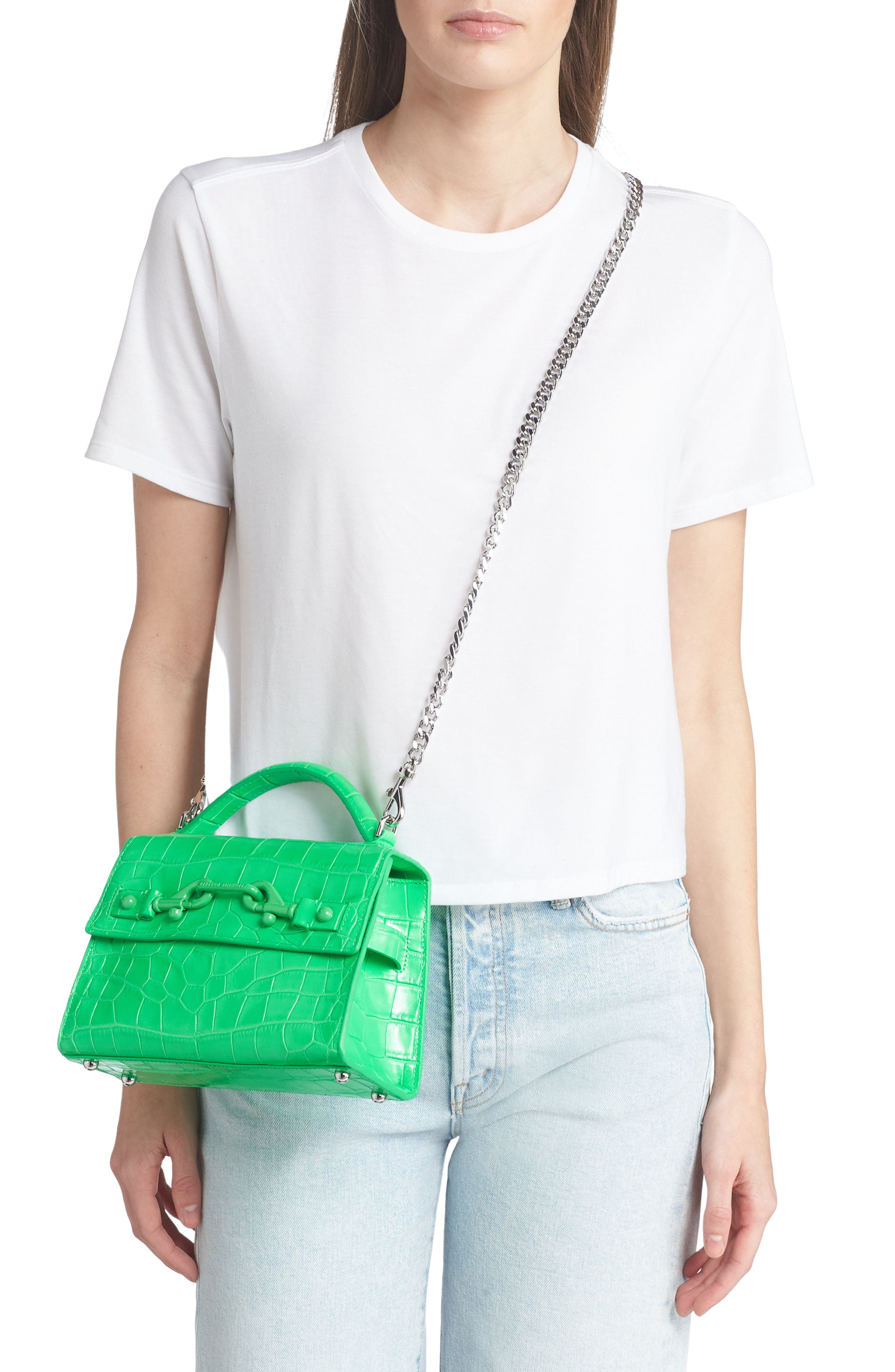 Rebecca Minkoff Lou Top Handle Croc Embossed Leather Crossbody Bag, Alternate, color, 