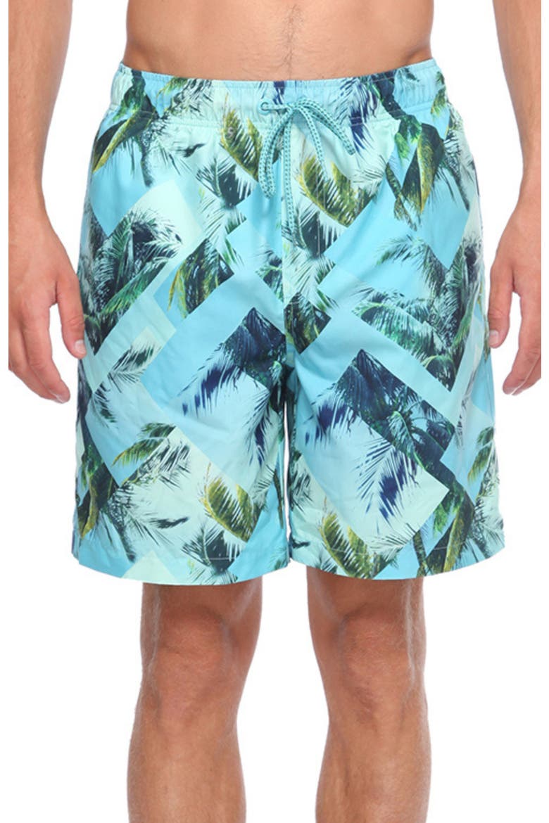 All-Day Comfort Mesh-Lined Swim Trunks, Main, color, Geometry palm