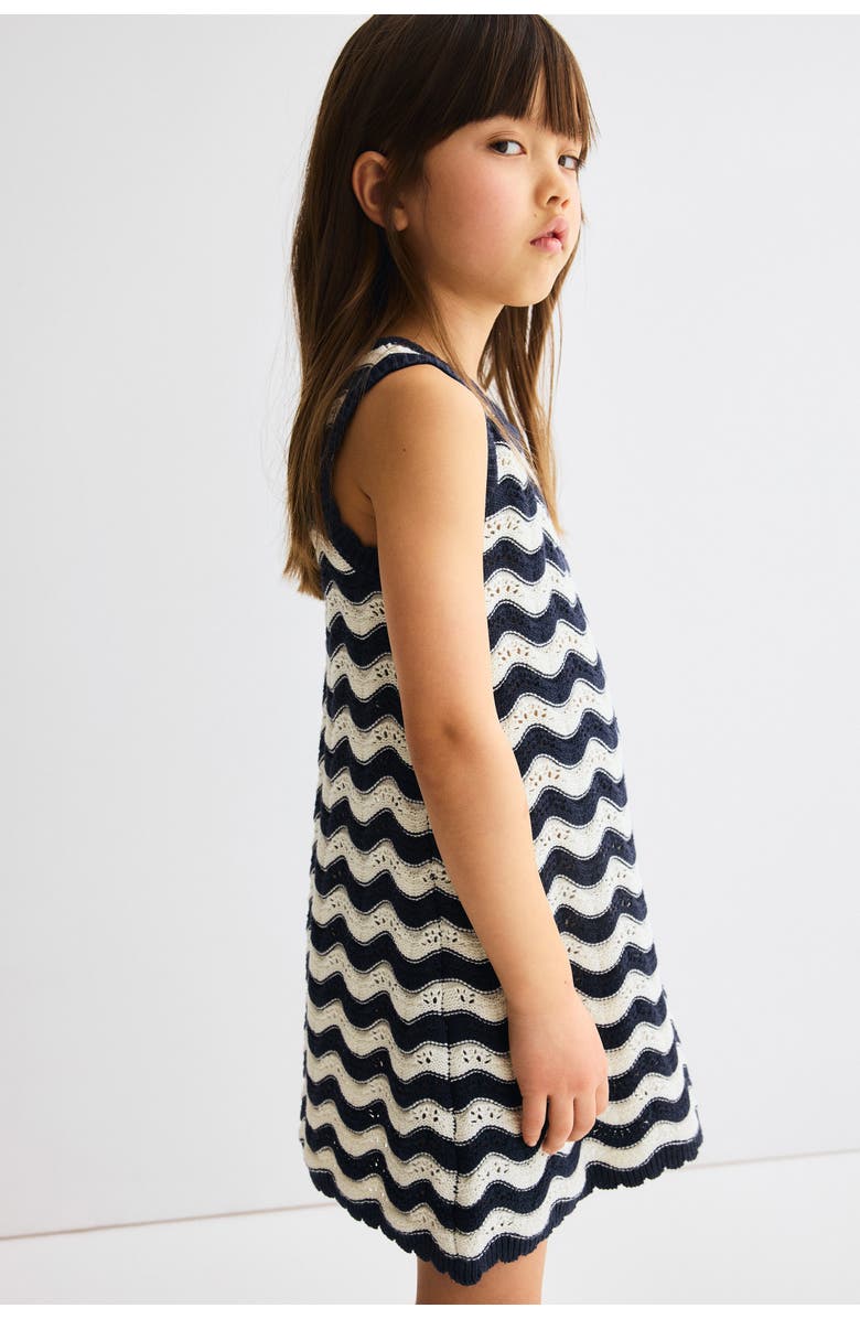 H&M Appliquéd open-knit dress, Alternate, color, Navy Blue/Striped