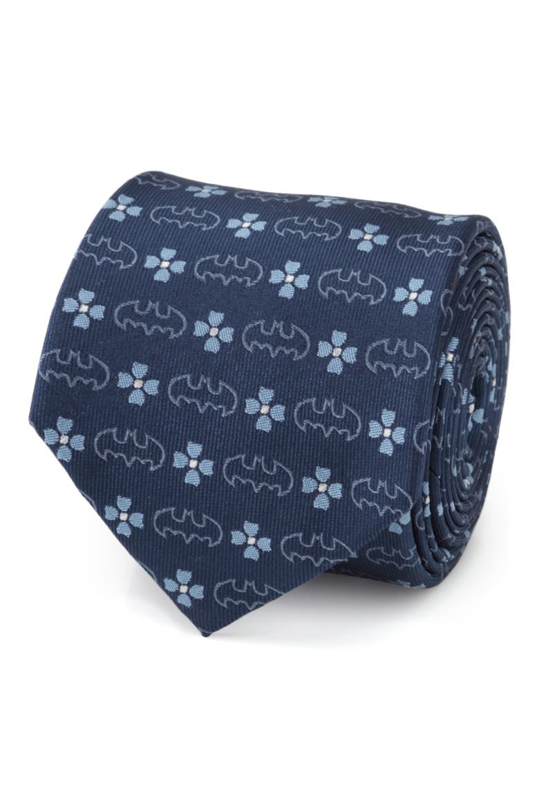 Batmen Floral Neat Silk Tie, Alternate, color, NAVY